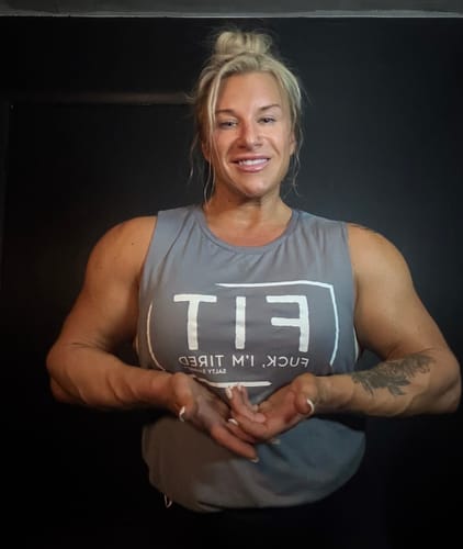 Customer photo review of Salty Savage Ladies “FIT Fuck, I’m Tired” Muscle Tank