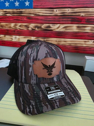 Customer photo review of Custom Leather Patch Camo Trucker Hat – Multiple Camo Styles