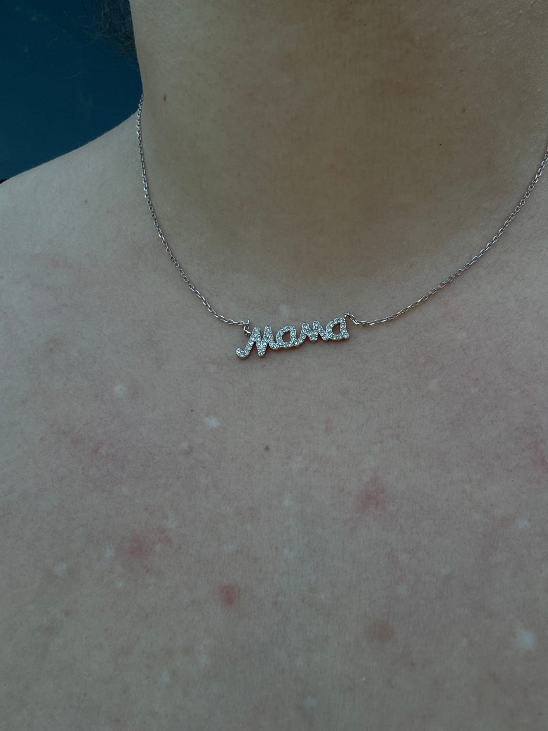 Customer photo review of Dorothy 18k White Gold Plated Mama Necklace with Swarovski Crystals