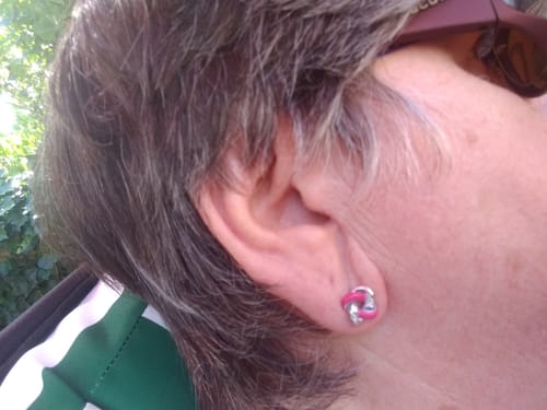 Customer photo review of Taffy Enamel Knot Stud Earrings