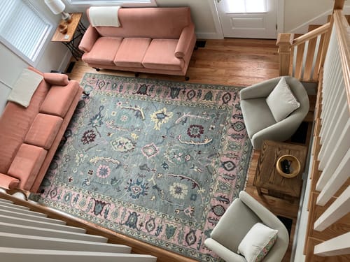 Customer photo review of Antique Hand Knotted Green and Pink Traditional Oushak Multi Size Wool Area Rug