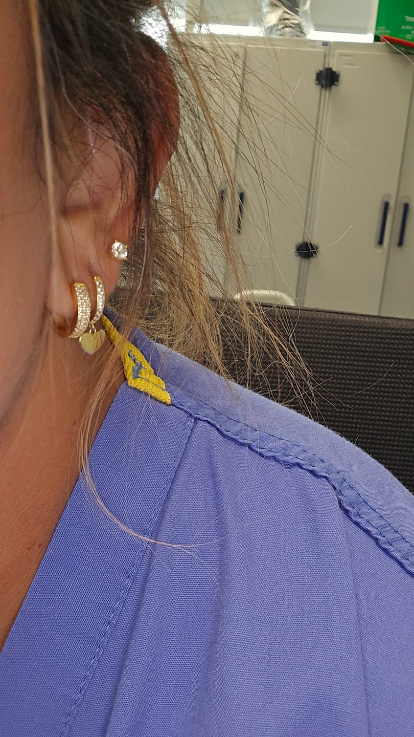 Customer photo review of Small Bold Pave Hoops in Gold