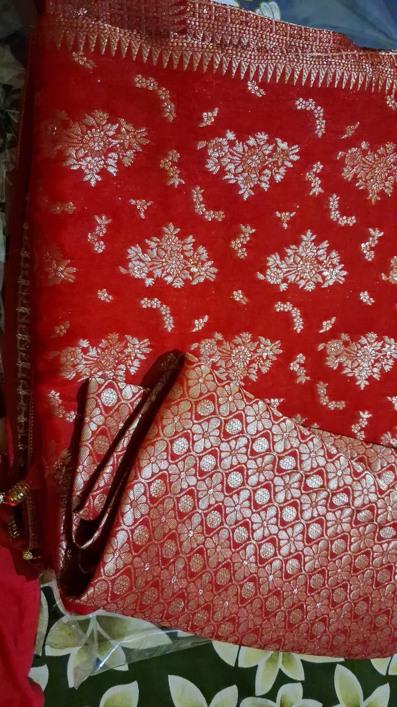 Customer photo review of Scarlet Red Banarasi Uppada Silk Saree