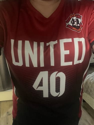 Customer photo review of Custom Purple Classic Graffiti Pattern Sportswear Soccer Tops/Sets Jersey