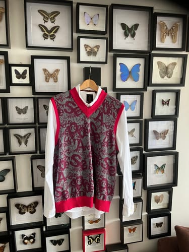 Customer photo review of Men's Pink and Grey Graffiti Cashmere V Neck Tank Top Large