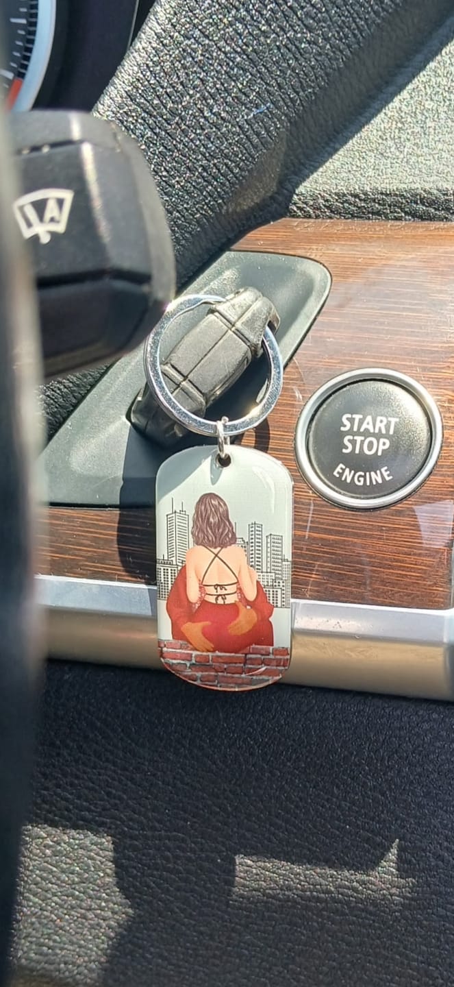 Customer photo review of Drive Safe - Personalized Engraved Stainless Steel Keychain