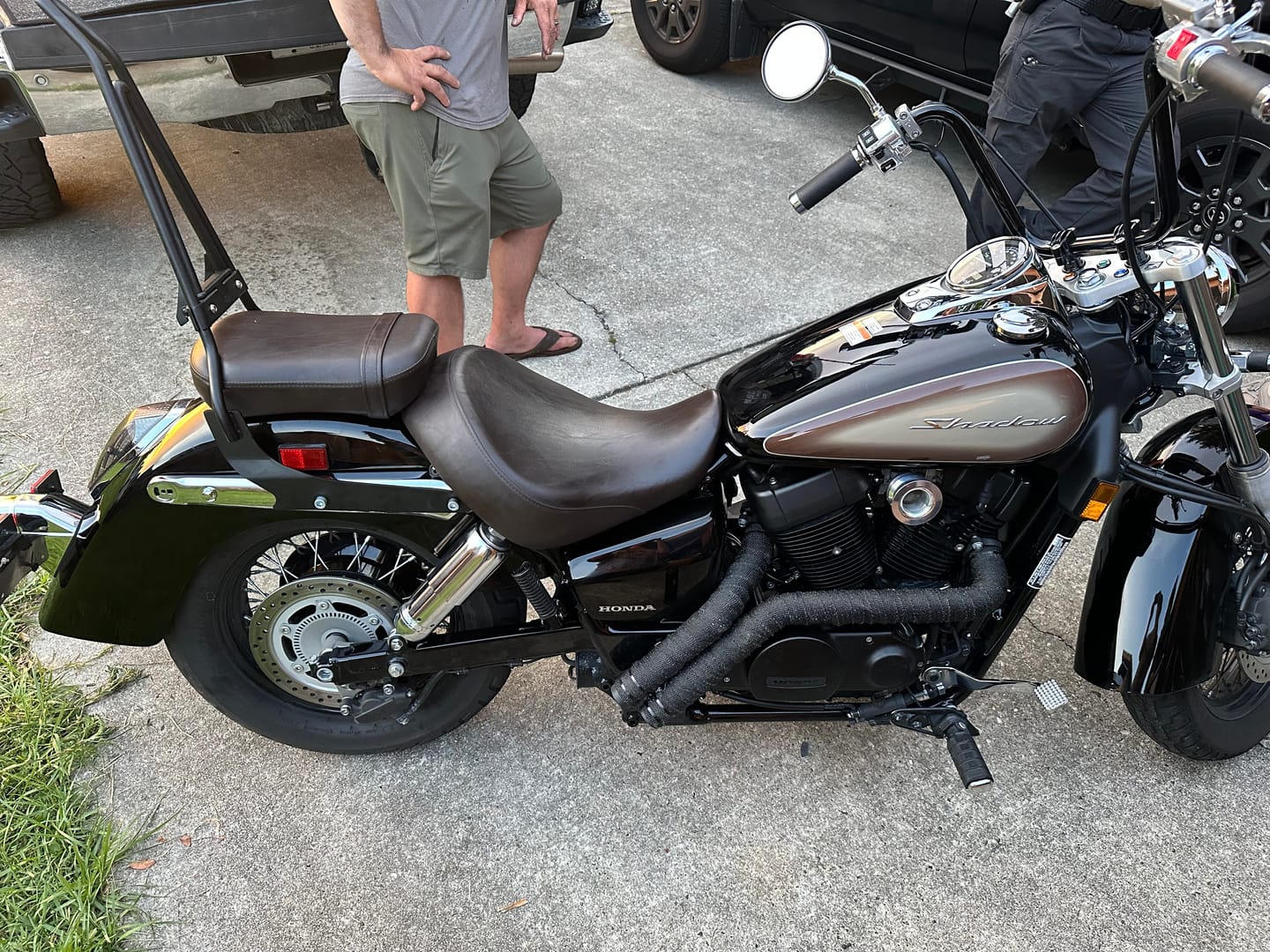 Customer photo review of Iron Born 25" Sissy Bar with Foldable Luggage Rack for Honda Shadow 750 Phantom Matte Black