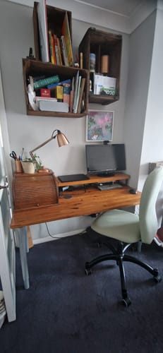 Customer photo review of Rustic Monitor Stand | Metal Sides