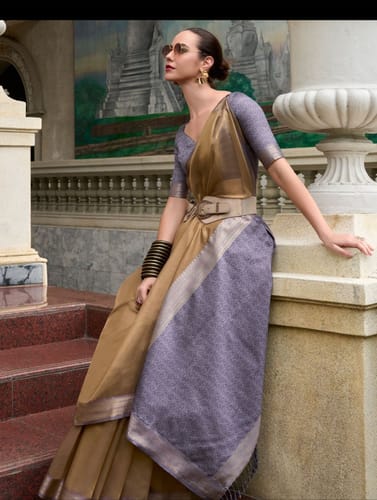 Customer photo review of Safari Brown Woven Banarasi Tissue Silk Saree