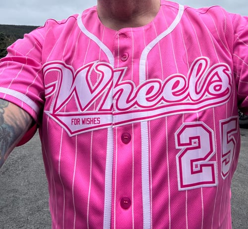 Customer photo review of Custom Pink White Stripe Fashion Design Full Button Authentic Baseball Jersey