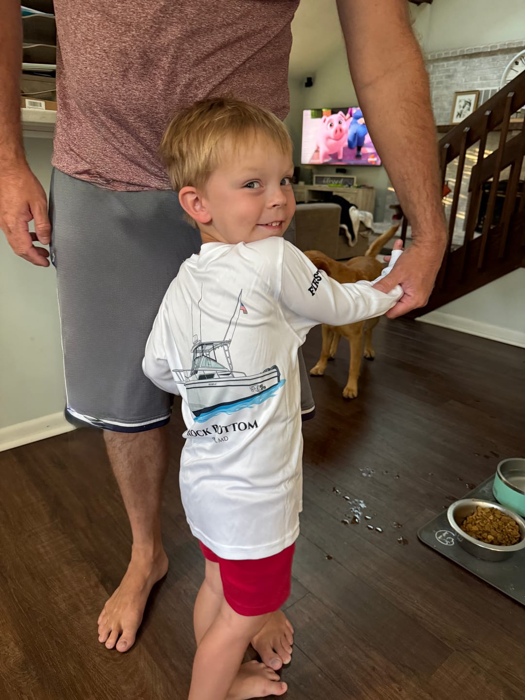 Customer photo review of Youth/Kids Captain & Crew Drifit Custom Boat Shirts
