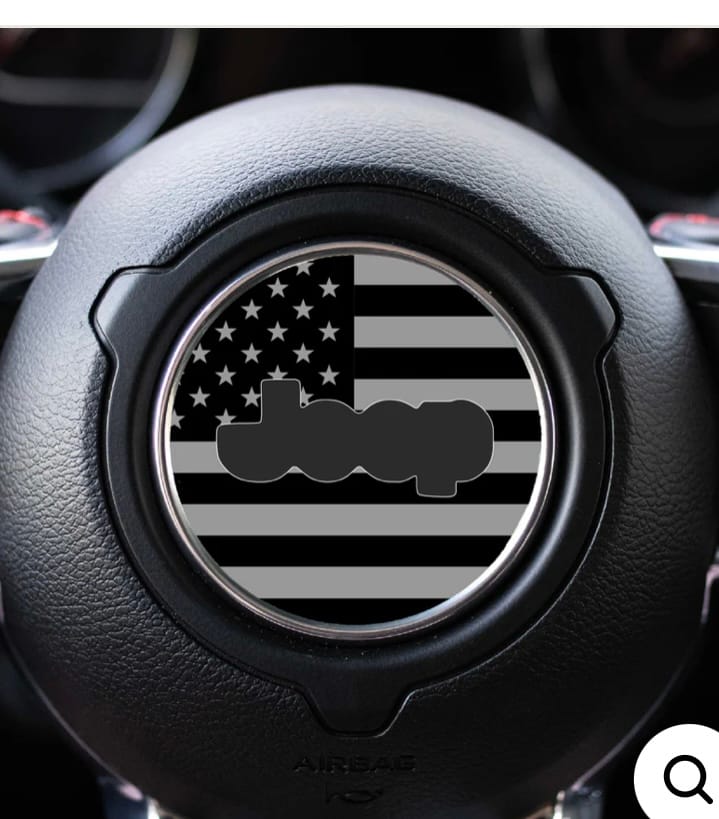 Customer photo review of American Flag Steering Wheel Decal for Jeep