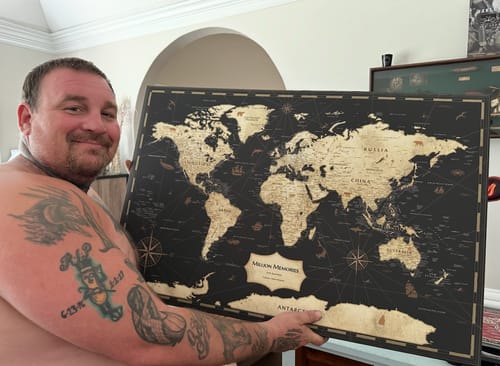 Customer photo review of Pinnable World Journey Map • Rustic Gold