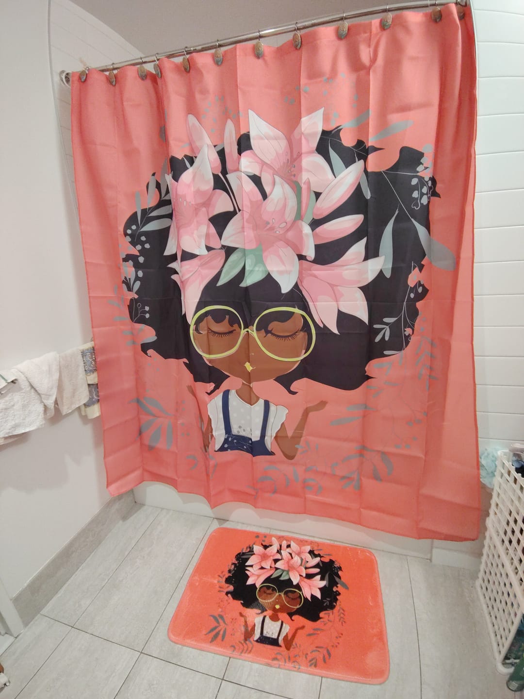 Customer photo review of AFROBRATS™ Lily Shower Curtain Pink