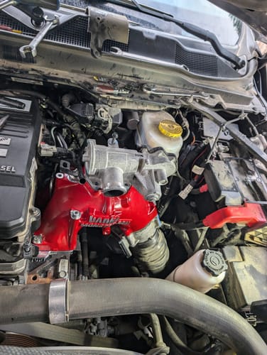 Customer photo review of Banks 42799-PC Monster-Ram Intake Horn System Red for 2019-2024 Ram 2500 3500 6.7L Cummins Diesel