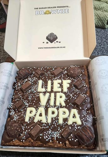Customer photo review of Custom message chocolate fiend brownie