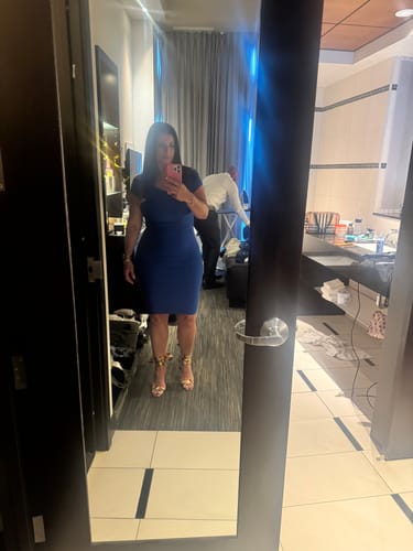 Customer photo review of Neoma Off Shoulder Bandage Dress - Blue