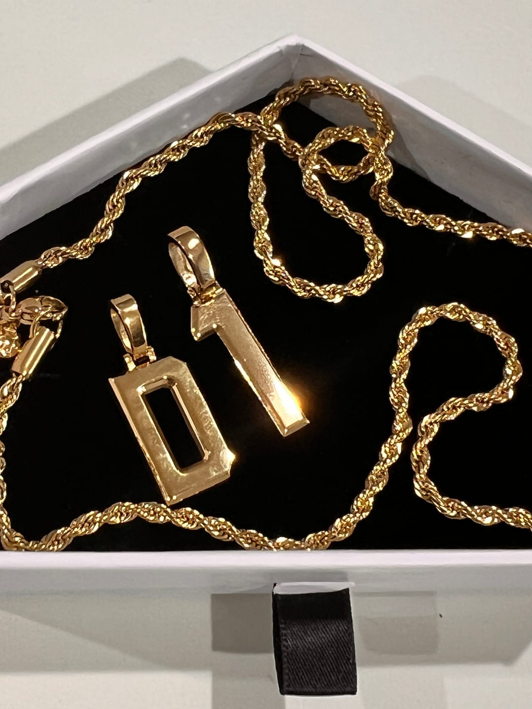 Customer photo review of Varsity Initial Pendant (Gold)