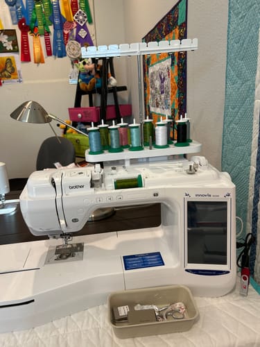 Customer photo review of 10 Spool Embroidery Thread Stand, Brother #SA561