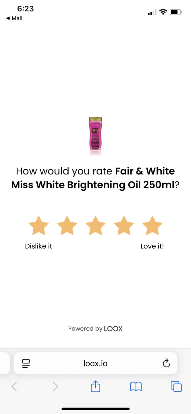 Customer photo review of Fair and White Miss White Brightening Oil 8.45 fl oz