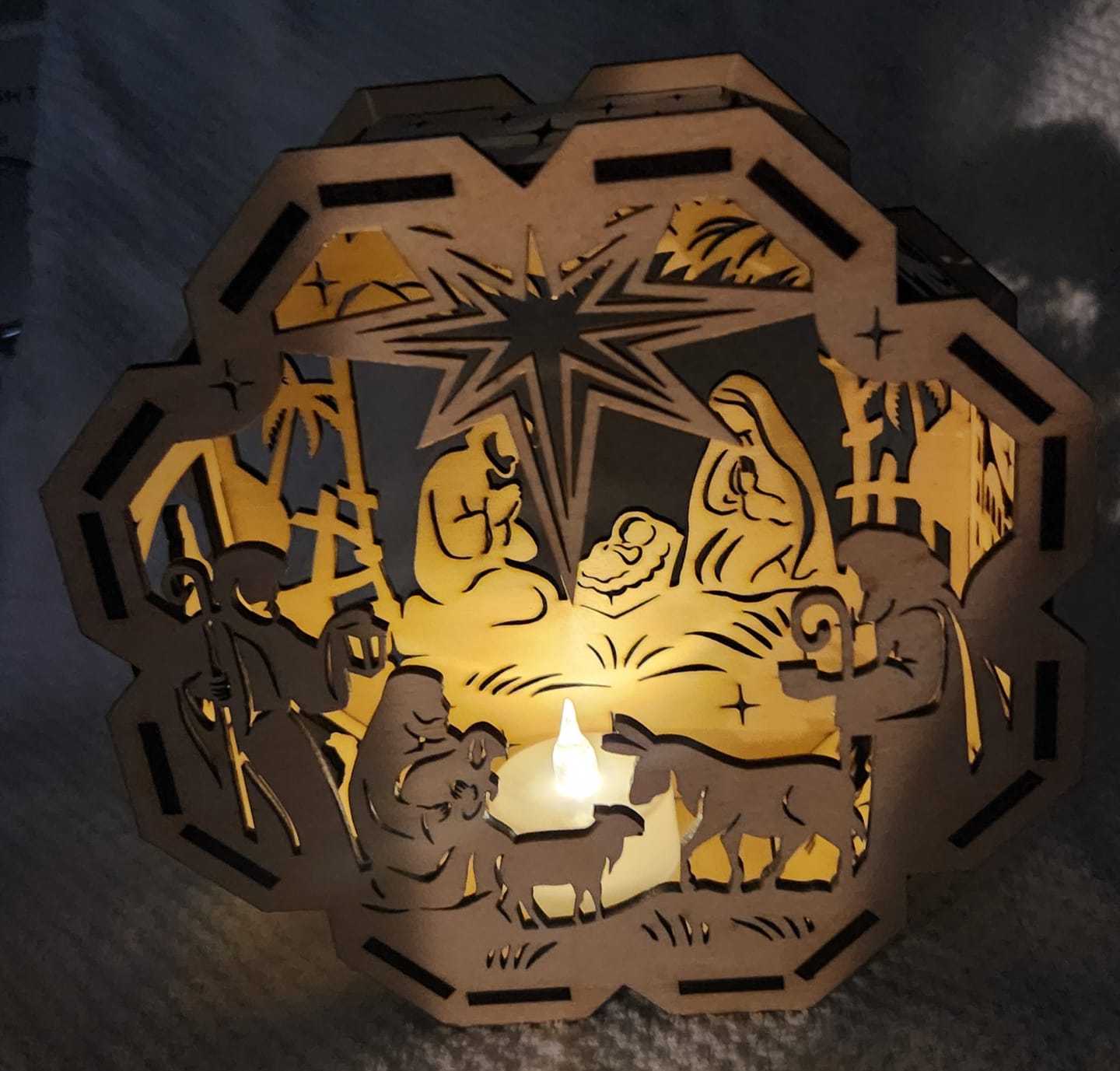 Customer photo review of Laser cut Nativity ornaments candle holder svg file