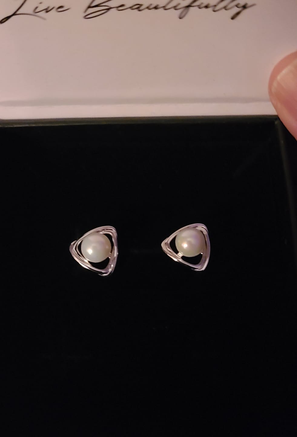 Customer photo review of Winnie 18k White Gold Plated Pearl Stud Earrings