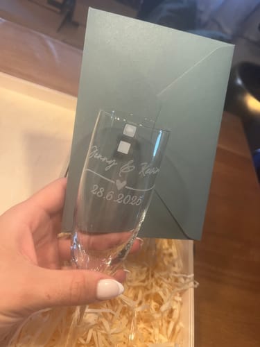 Kundenbewertung mit Foto zu Personalized wine glasses with engraving – wedding gift set for the bride and groom – Leonardo glass with name & date - Color: Sekt + Kiste, Holzwolle oder Einlage? (Inhalt der Kiste): Nein, danke!, Personalization: Jenny
Kevin 
28.6.2025