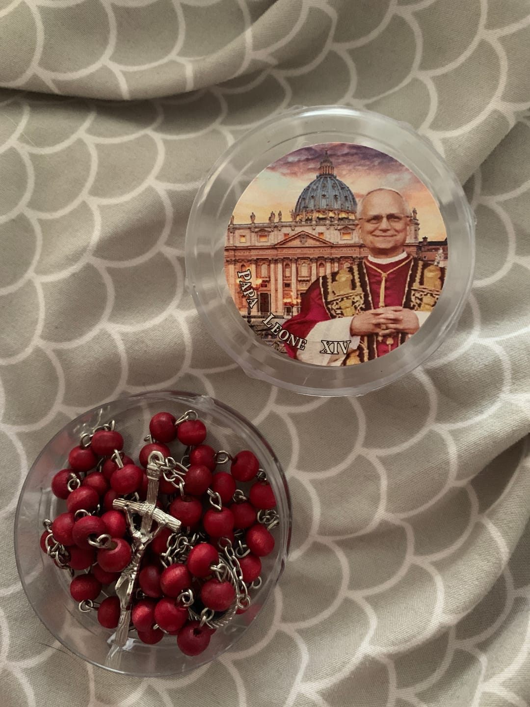 Customer photo review of FREE Today: Pope Leo XIV Red Wood Beads Rosary Commemorating: A Spiritual Treasure