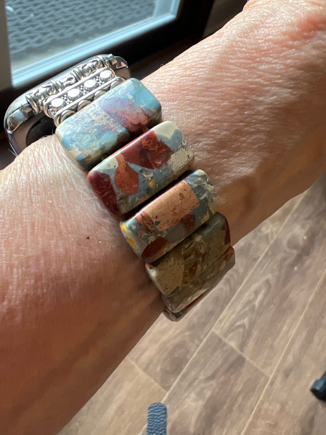 Customer photo review of Earth Tibetan Jasper Stretch Apple Watch Strap