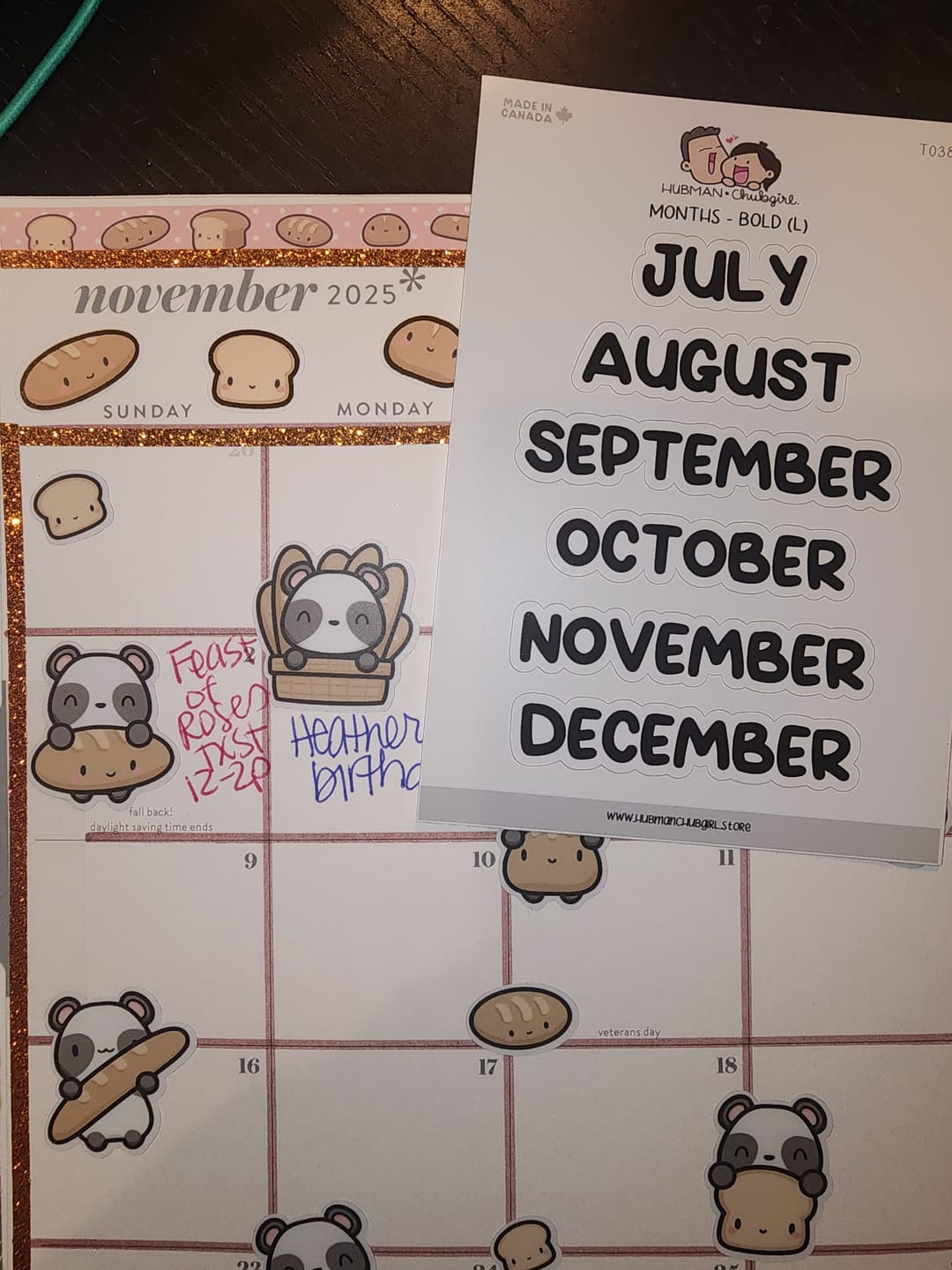 Customer photo review of Months - Bold Text (M) Planner Stickers