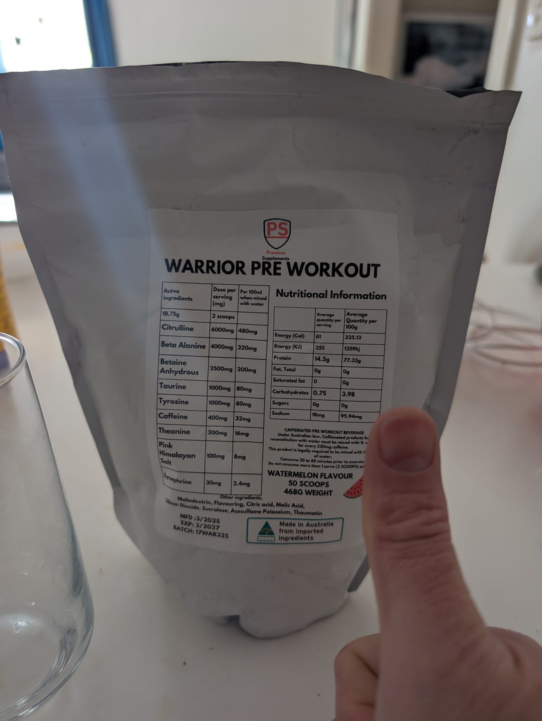 Customer photo review of Warrior High-Stimulant Pre-workout