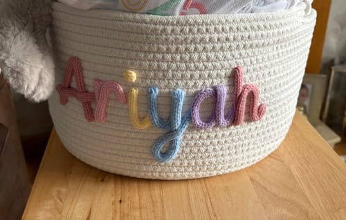 Customer photo review of Baby Knits™  Multicolor Personalized Knitted Basket