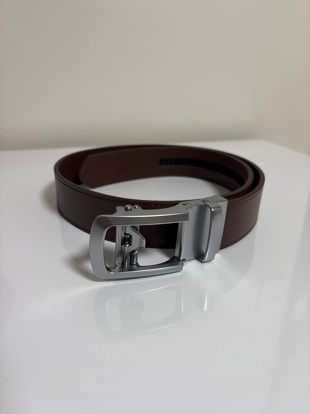 Customer photo review of Matte Silver | Genuine Leather Belt