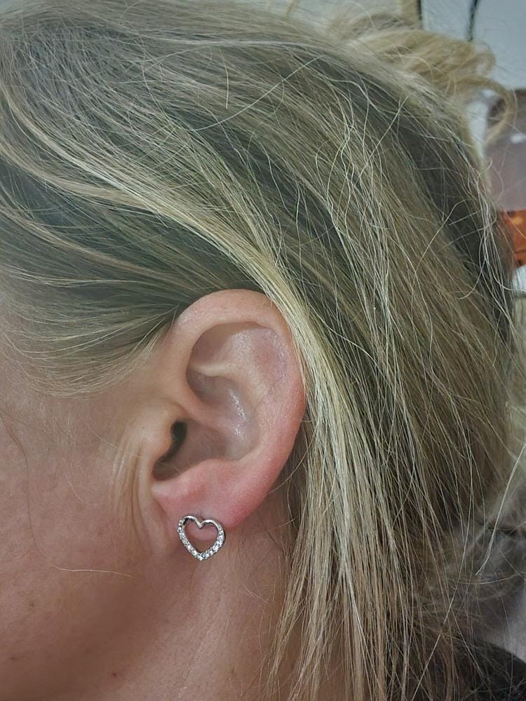 Customer photo review of Chelsea 18k White Gold Plated Silver Heart Stud Earrings with Swarovski Crystals