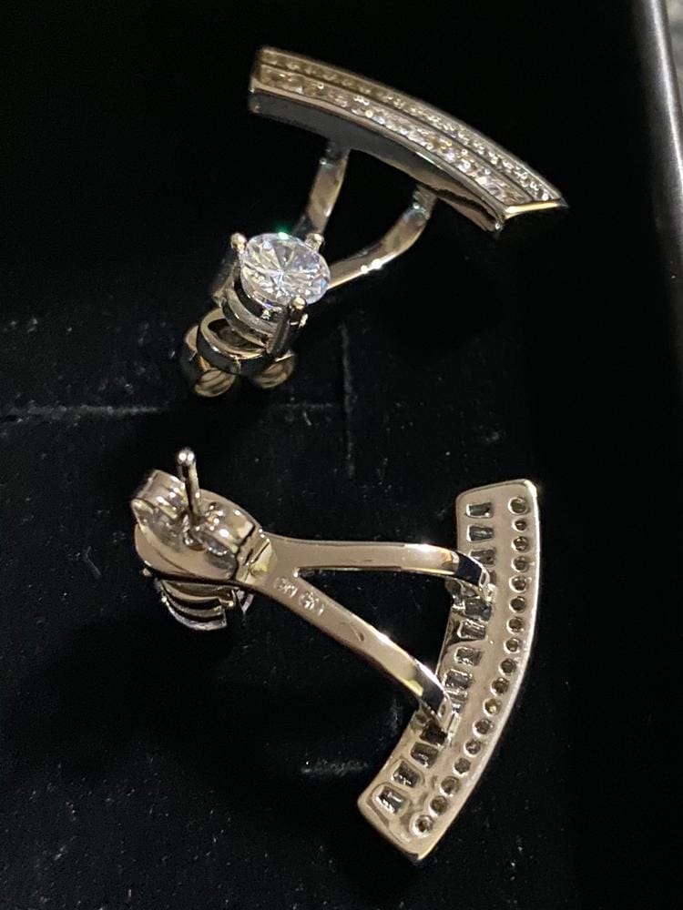 Customer photo review of Aria 18k White Gold Plated Silver Drop Earrings with Simulated Diamond Crystals — Final Sale
