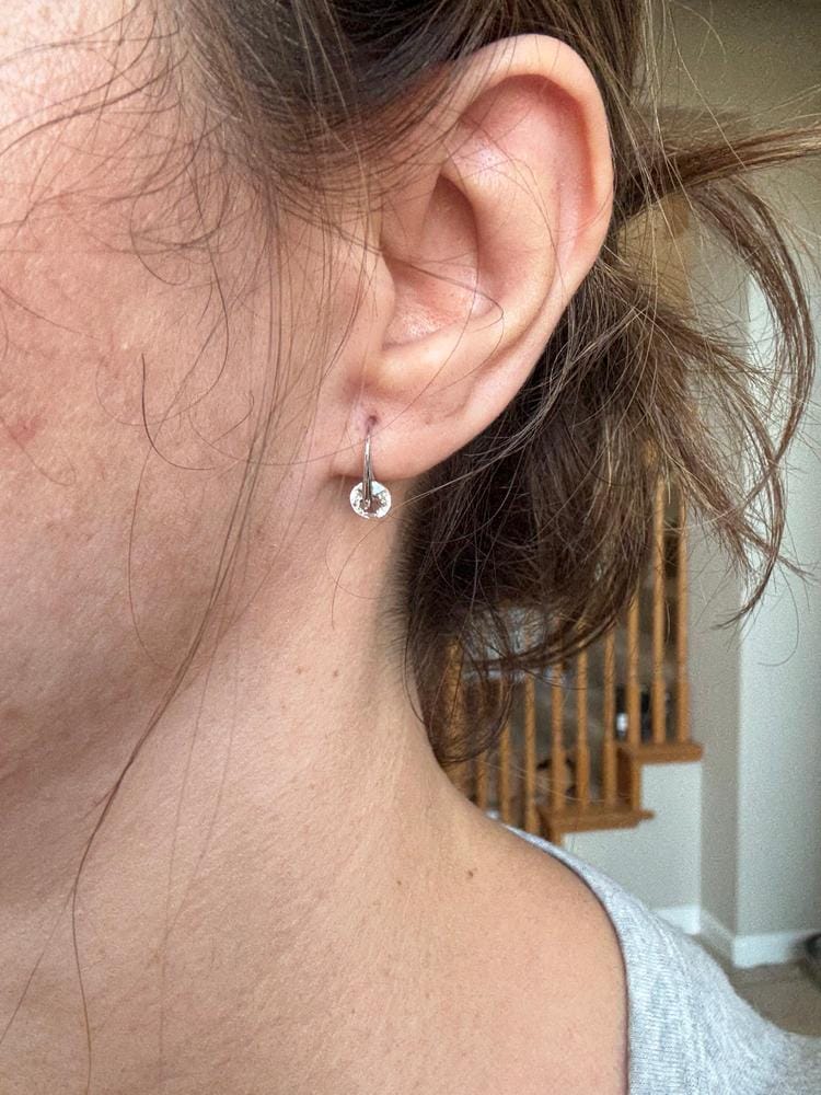 Customer photo review of McKayla 18k White Gold Plated Drop Earrings with Swarovski Crystals