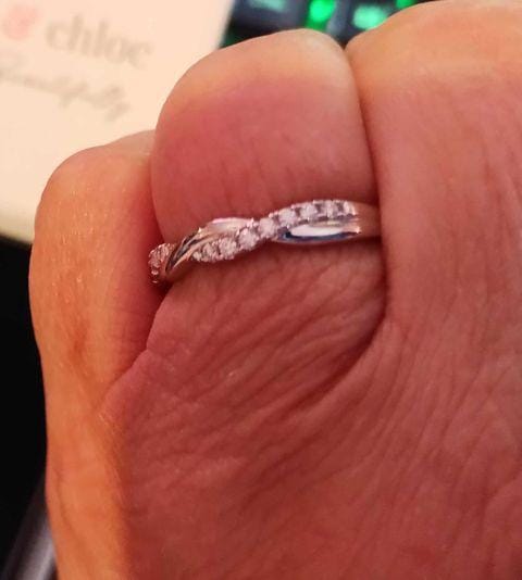 Customer photo review of Moissanite by Cate & Chloe Avery 0.21tcw Round Cut 925 Sterling Silver 18k White Gold Plated Wedding Band
