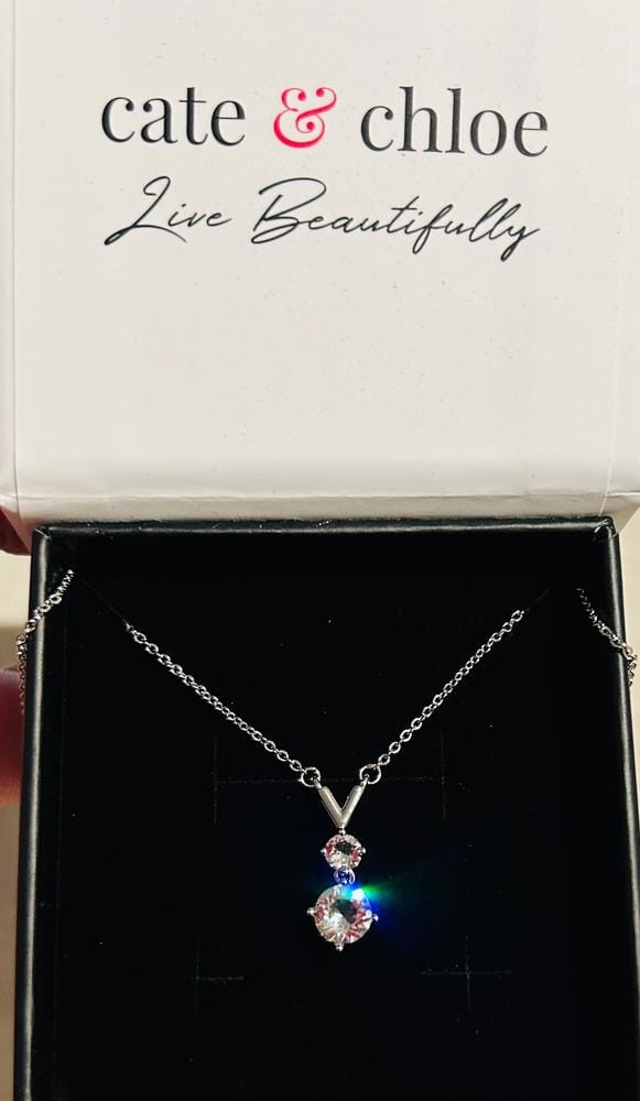 Customer photo review of Andy 18k White Gold Plated 2-Stone Pendant Necklace with Swarovski Crystals