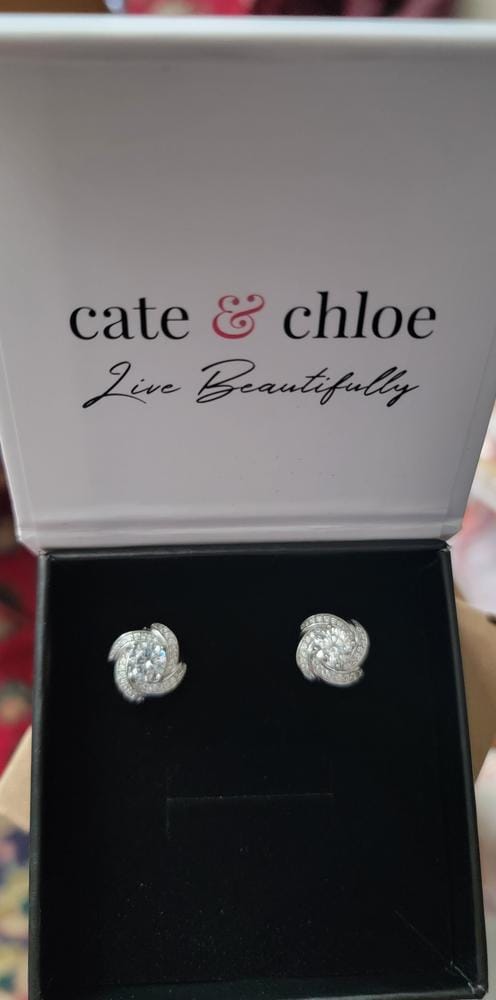 Customer photo review of Eloise 18k White Gold Plated Stud Earrings with Solitaire Round Cut Swarovski Crystal