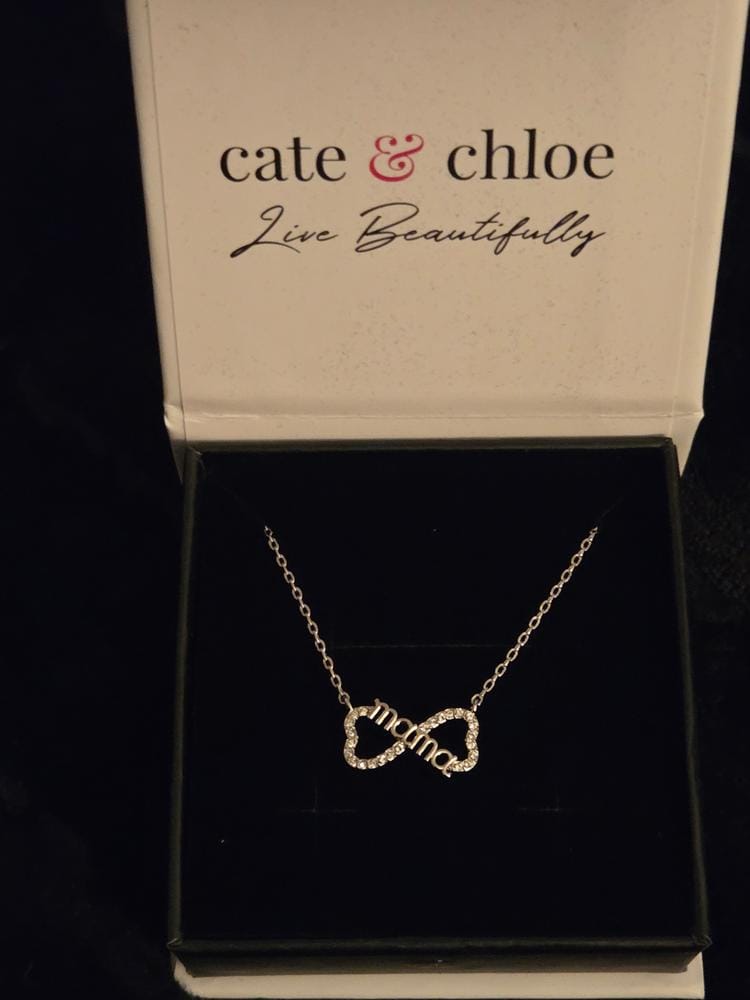 Customer photo review of Lisa 18k White Gold Plated Infinity Mom Heart Necklace with Swarovski Crystals