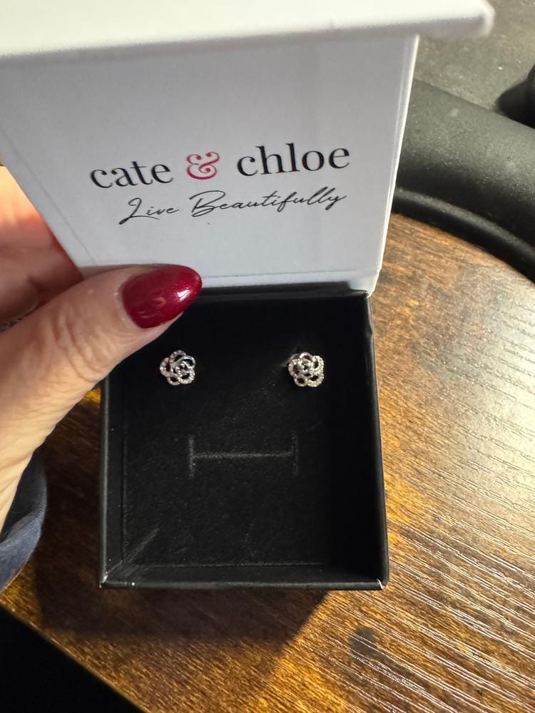 Customer photo review of Briella 18k White Gold Plated Silver Flower Stud Earrings with Swarovski Crystals