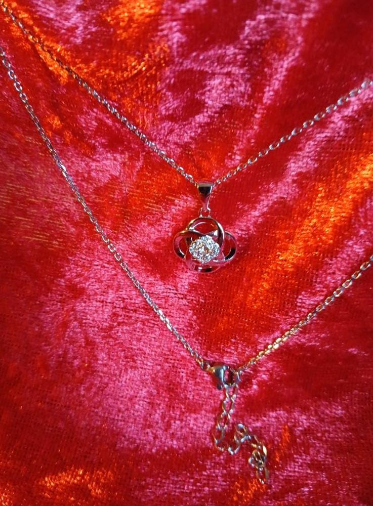 Customer photo review of Nyssa 18k White Gold Plated Flower Pendant Necklace with Swarovski Crystals & Heartfelt Message for Daughter