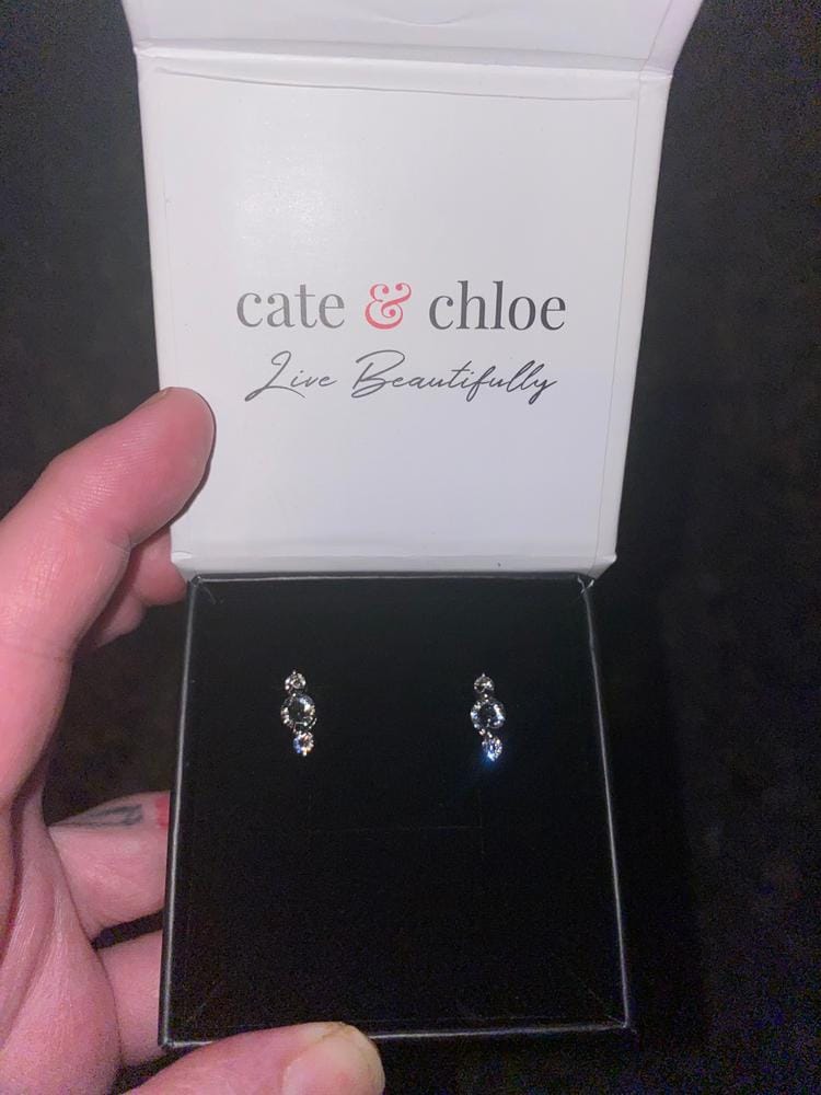 Customer photo review of Lucille 18k White Gold Plated Stud Drop Earrings with Swarovski Crystals