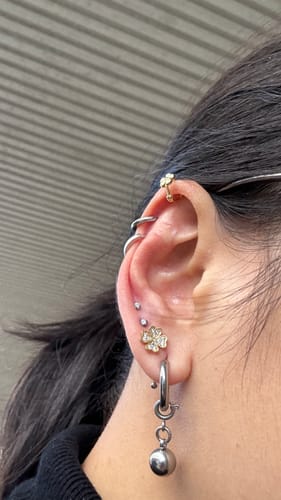 Customer photo review of Euphoria Diamanté Body Jewellery with Gold Plating. Labret, Monroe, Tragus and Cartilage Earrings.