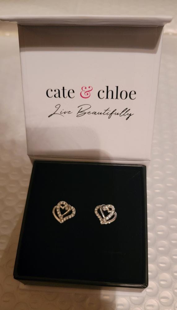 Customer photo review of Angela 18k White Gold Plated Silver Double Heart Stud Earrings with Swarovski Crystals