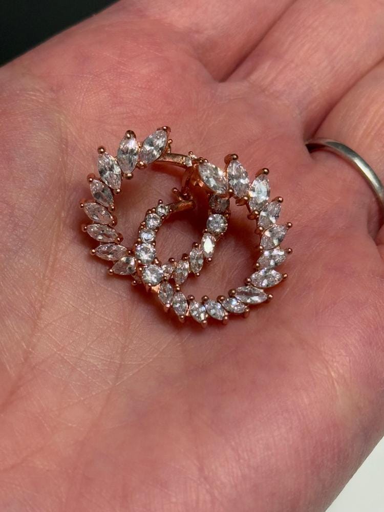 Customer photo review of Adelyn 18k Gold Plated Sideways Hoop Earrings with Simulated Diamond Crystals — Final Sale
