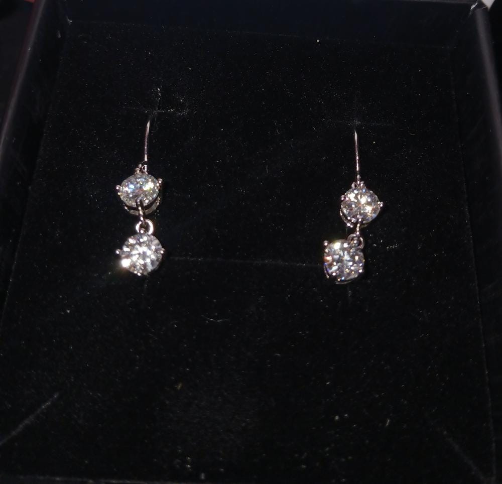Customer photo review of Moissanite by Cate & Chloe Talia 18k Gold Plated 925 Sterling Silver Dangle Earrings 2.0tcw