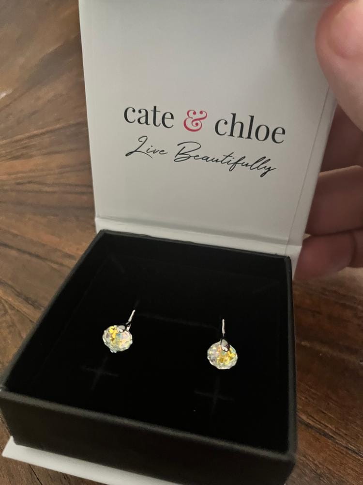 Customer photo review of Destiny 18k White Gold Plated Drop Earrings with Swarovski Crystals