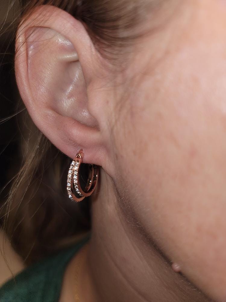Customer photo review of Corina 18k White Gold Plated 20mm Hoop Earrings with Swarovski Crystals