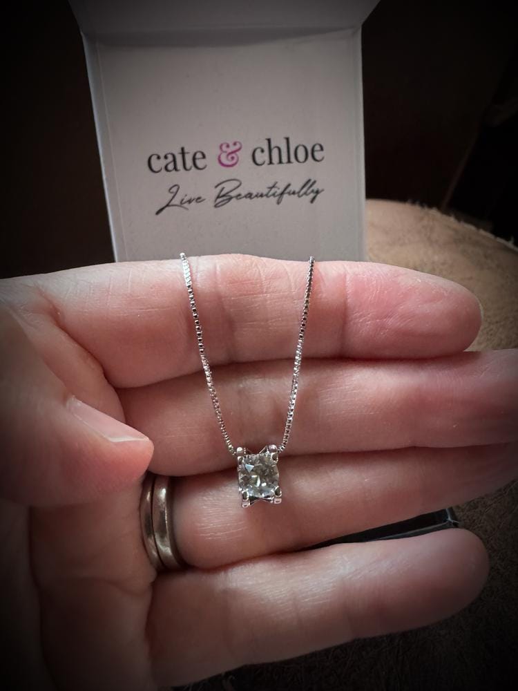 Customer photo review of Clara 18k White Gold Plated Pendant Necklace with Solitaire Round Cut Swarovski Crystal